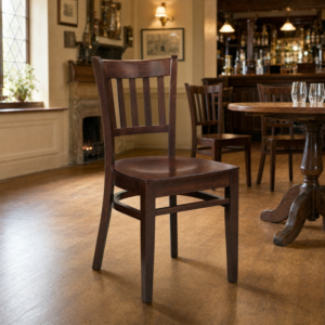 Houston Walnut Side Chair in Walnut Stain in a classic Pub Setting