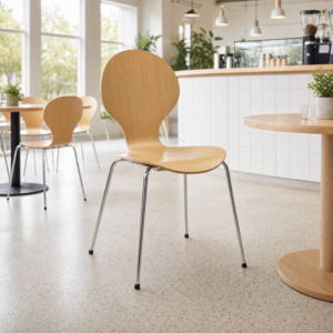 Larino Stacking Cafe Chair – Natural Finish in a light cafe setting