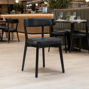 Luca Black Frame Faux Leather Side Chair – in Restaurant Setting