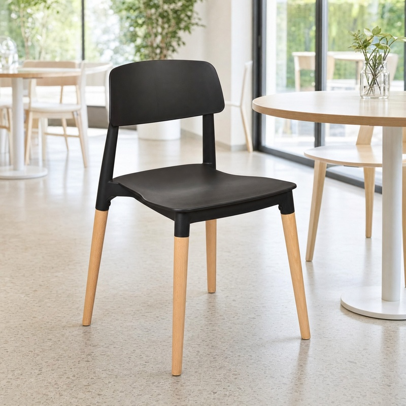 Luna Black Side Chair - Natural Wooden Beech Legs in light environment