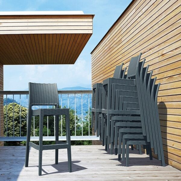 Nobis Furniture - Fleur Weave Outdoor Stacking Bar Stool - Dark Grey