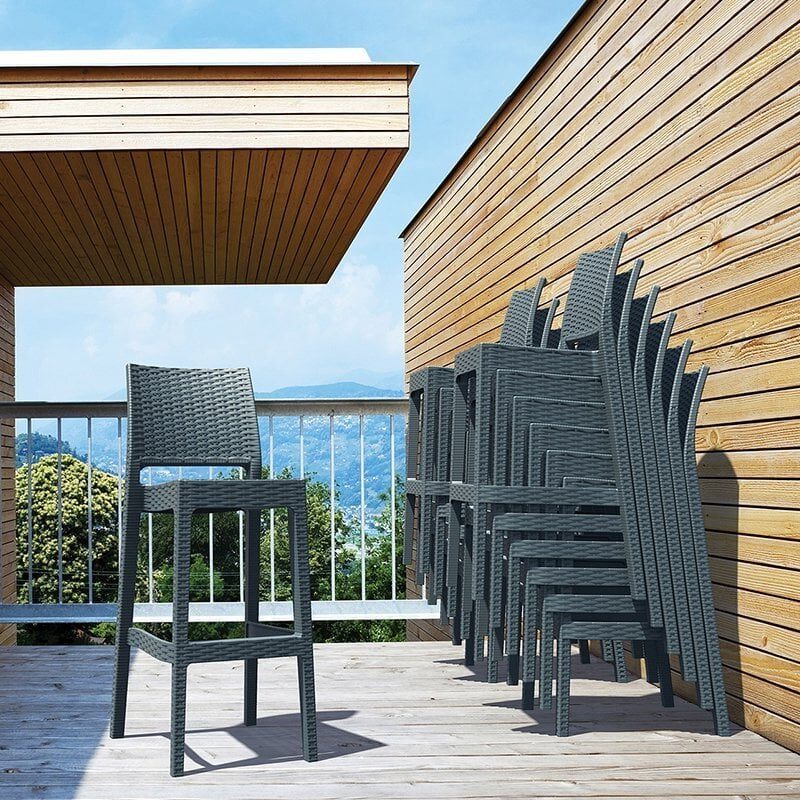 Nobis Furniture - Fleur Weave Outdoor Stacking Bar Stool - Dark Grey