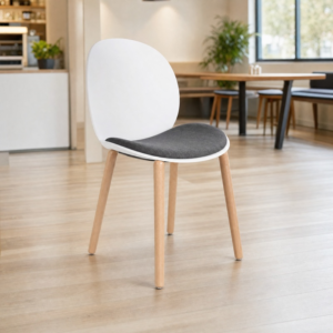 Pip Multi-Purpose Polypropylene Chair – White & Grey Upholstered Seat in open communal setting