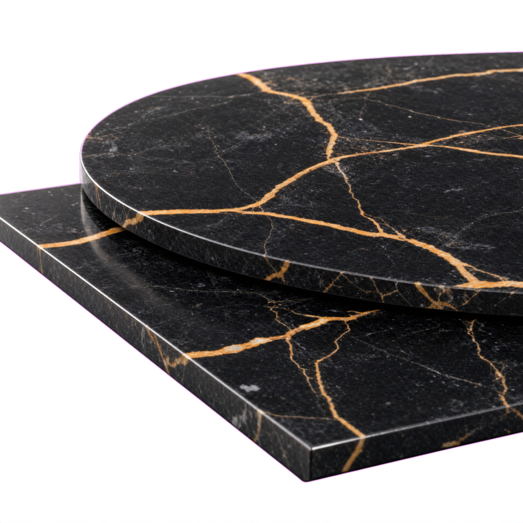 Port Laurent Marble Table Top 20mm Black with Gold Veins