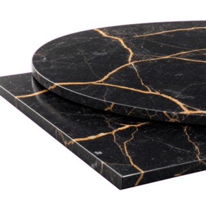 Port Laurent Marble Table Top 20mm Black with Gold Veins