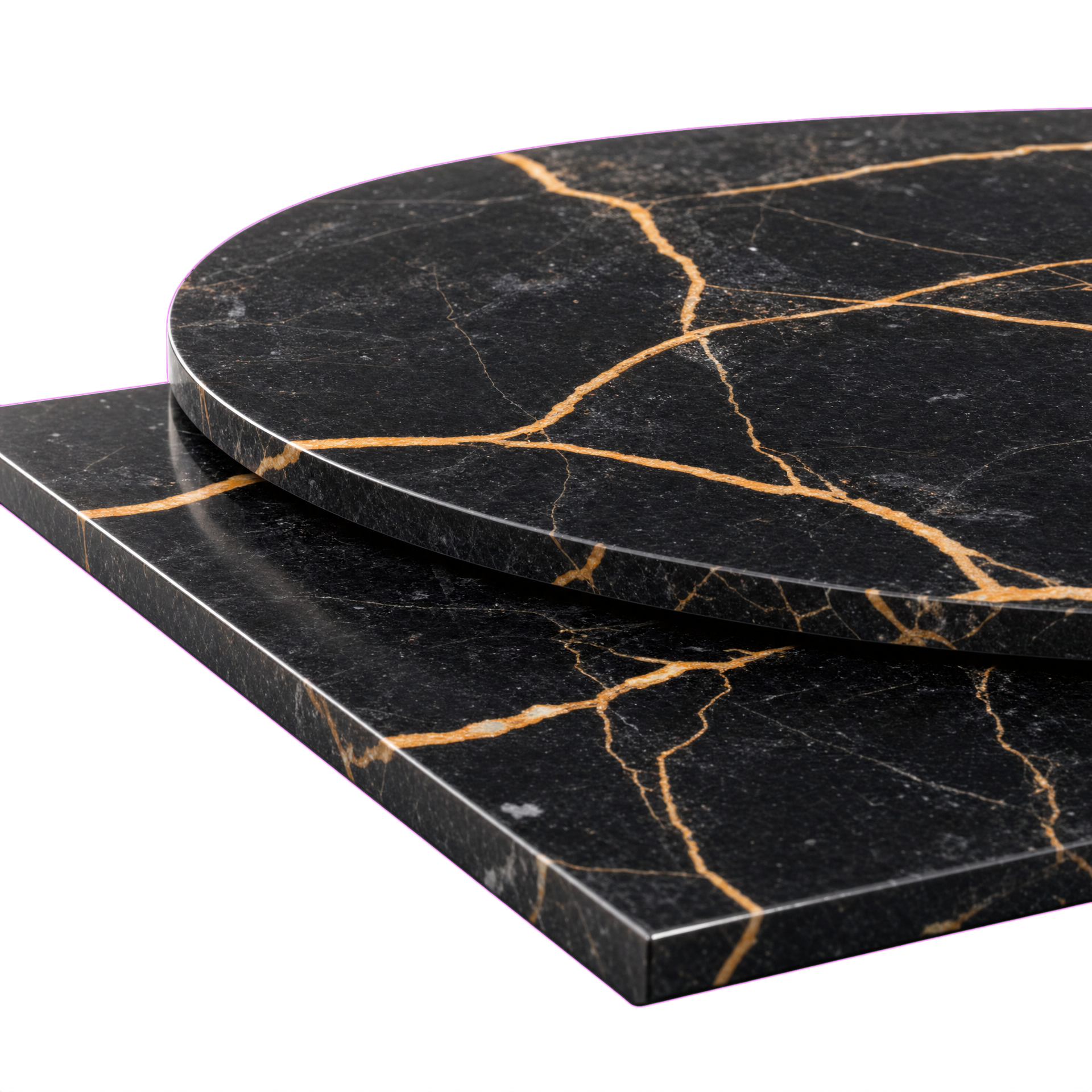 Port Laurent Marble Table Top 20mm Black with Gold Veins