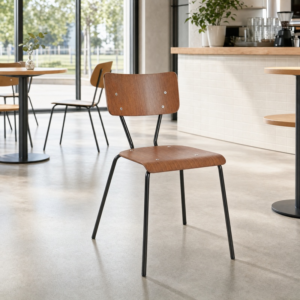 Rhodes Stacking Side Chair in light cafe environment