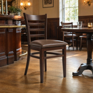Sheldon Medium Brown Faux Leather Side Chair in classic pub setting