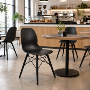 Shoreditch Side Chair – Polypropylene Café Chair with Black Wooden K Frame