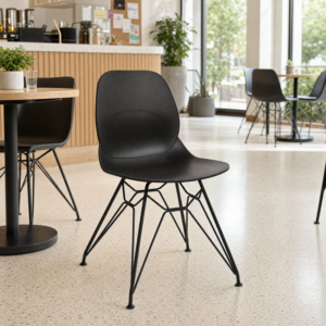Shoreditch Side Chair – Black Steel Frame in Black in a cafe/community setting