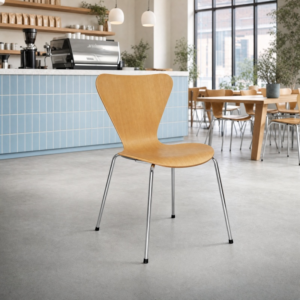 Torino Stacking Café Chair – Maple Veneer Bistro Chair with Steel Frame in Light open Cafe Setting