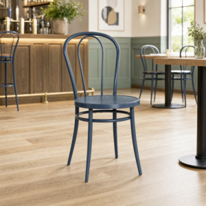 Urban Bistro Side Chair – Slate blue in a cale cafe setting