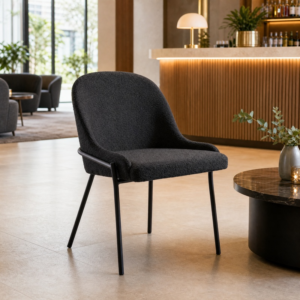 Wilton Luxury Bar & Lounge Side Chair – Recycled Bouclé Upholstery with Black Legs