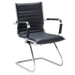 Bari Executive Visitors Chair Chrome Frame - Black Faux Leather