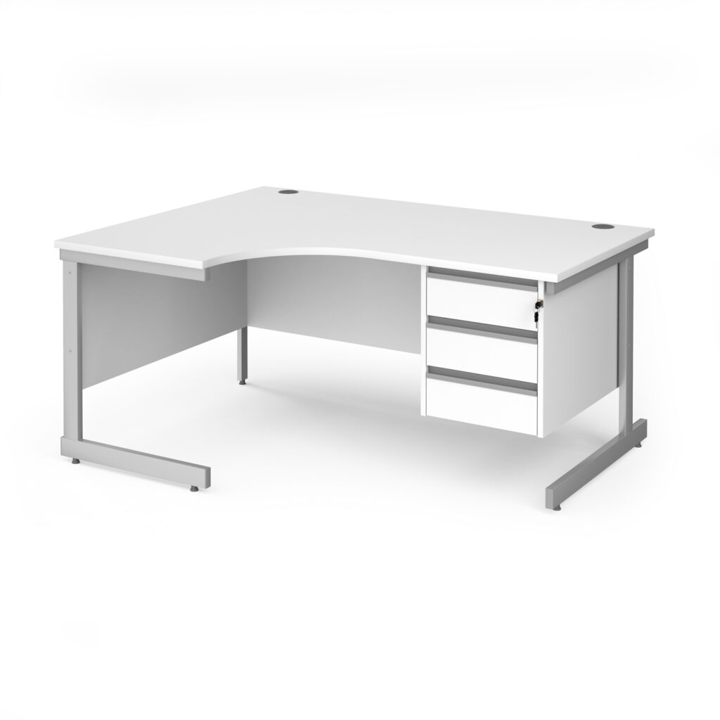 Benito Left Hand Cantilever Leg Corner Desk with 3 Drawer Pedestal