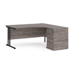 Porto 25 Right Hand Corner Desk with 3 Drawer Desk High Pedestal