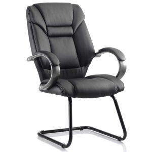 Carson Cantilever Visitor Chair Black Faux Leather with Arms