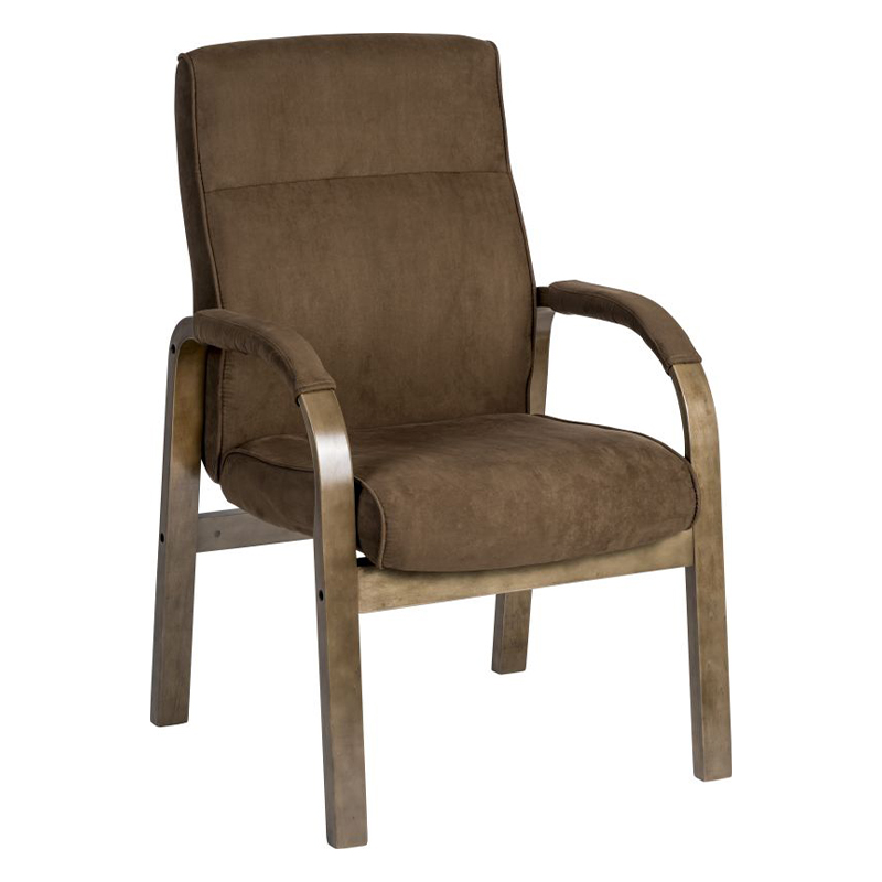 Glencoe Brown Faux Suede Visitor Chair with Driftwood Effect Frame