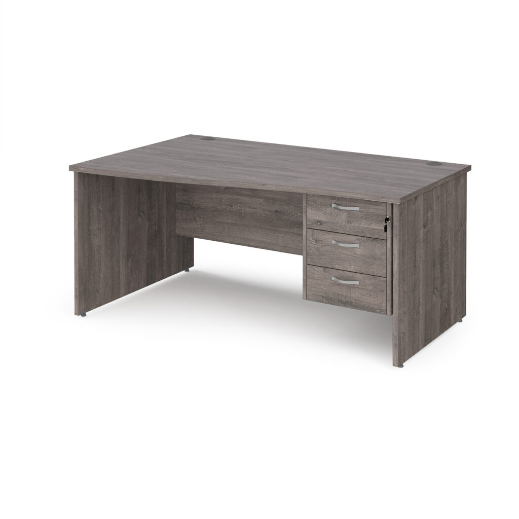 Porto 25 Left Hand Wave Desk with 3 Drawer Pedestal - Panel End Leg