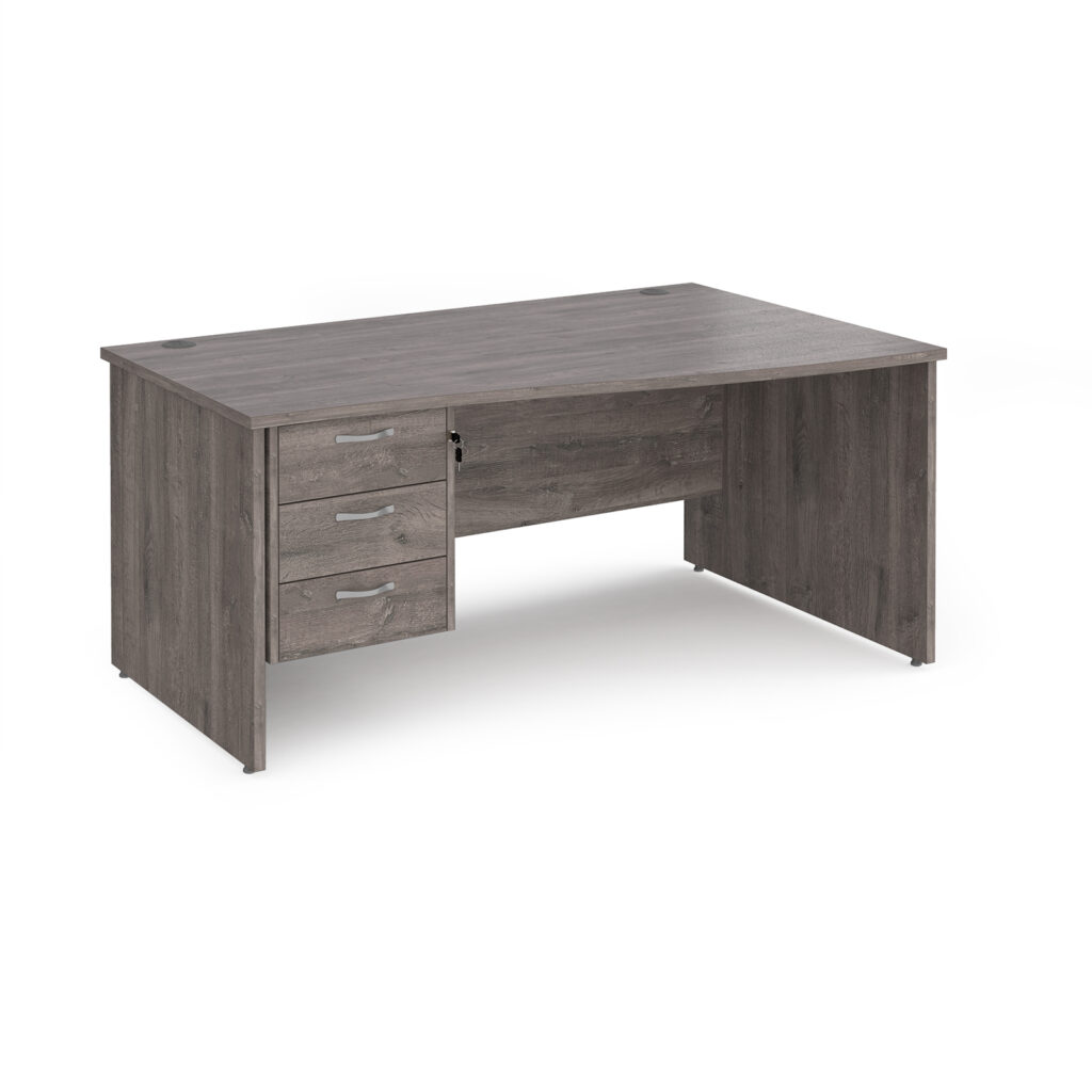 Porto 25 Left Right Wave Desk with 3 Drawer Pedestal - Panel End Leg