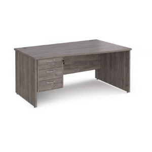 Porto 25 Left Right Wave Desk with 3 Drawer Pedestal - Panel End Leg