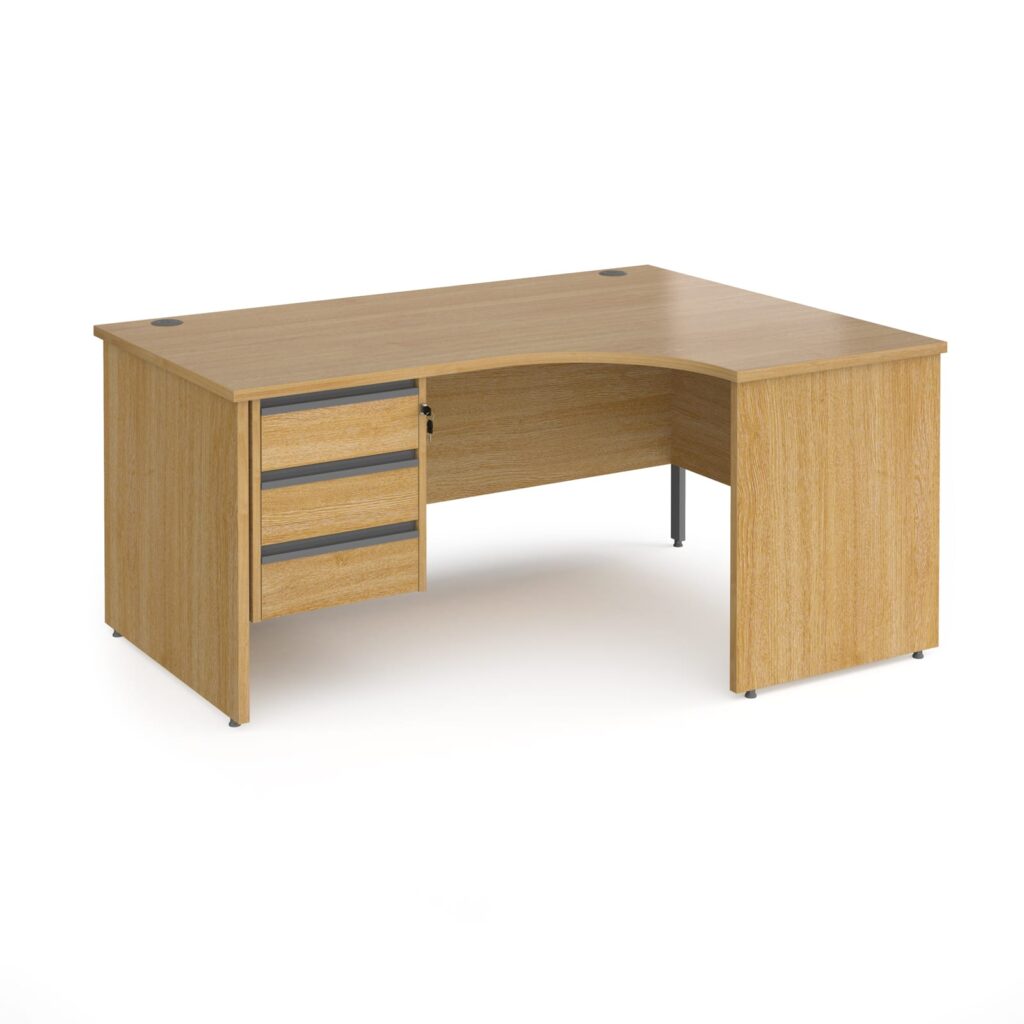 Benito Panel Leg Right Hand Ergonomic Desk with 3 Drawer Pedestal
