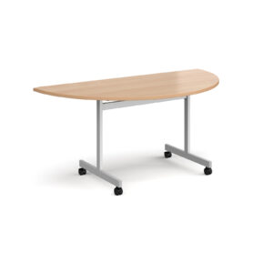 Semi Circular Fliptop Meeting Table with Silver Frame - 1600mm x 800mm