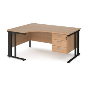 Porto 25 Cable Managed Left Hand Corner Desk with 3 Drawer Pedestal