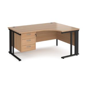 Porto 25 Cable Managed Right Hand Corner Desk with 3 Drawer Pedestal