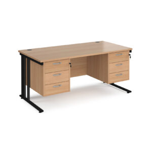 Porto 25 Cable Managed Straight Desk 800mm Deep with 3 x 3 Drawer Pedestals