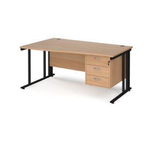 Porto 25 Cable Managed Left Hand Wave Desk with 3 Drawer Pedestal