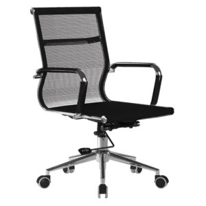 Aura Medium Back Executive Armchair – Black Mesh with Chrome Base