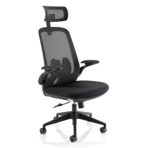Orton Executive Black Mesh Chair With Folding Arms - Black Seat