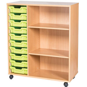 10 Tray Mobile or Static Triple Bay Classroom Storage Unit With End Shelves - 943mm High
