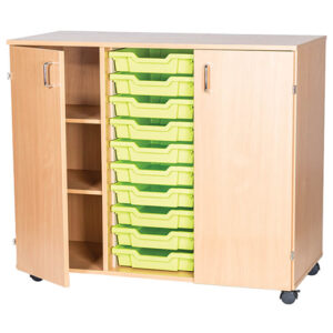 10 Tray Triple Bay Mobile or Static School Double Cupboard - 943mm High