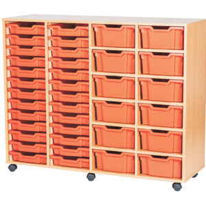12 Deep and 26 Shallow Mixed Tray Quad Bay Mobile or Static Classroom Storage Unit - 1189mm High