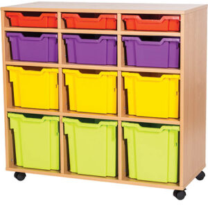 12 Mixed Tray Triple Bay Mobile or Static Classroom Storage Unit - 943mm High