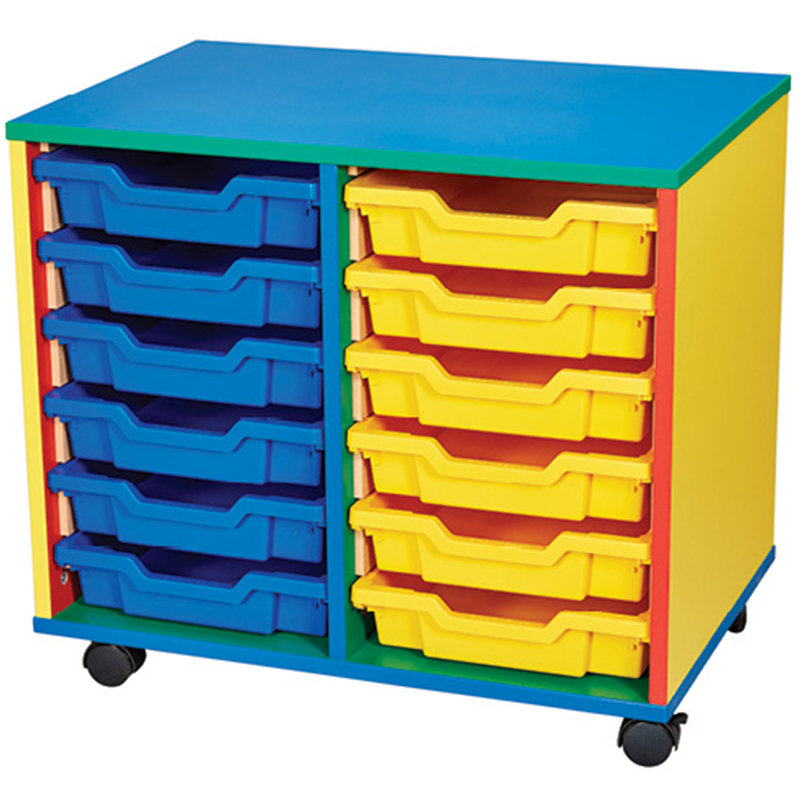12 Tray Mobile Double Bay COLORE! Classroom Storage Unit - 615mm High