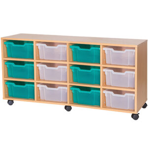 12 Deep Tray Quad Bay Fixed Shelf Mobile or Static Unit - 615mm High