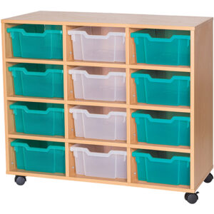 12 Deep Tray Triple Bay Fixed Shelf Mobile or Static Unit - 779mm High