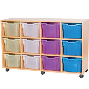 12 Extra Deep Tray Quad Bay Static or Fixed Shelf Mobile Classroom Storage Unit - 861mm High