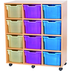 12 Extra Deep Tray Triple Bay Static or Mobile Classroom Storage Unit - 1107mm High