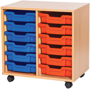12 Tray Mobile or Static Double Bay Classroom Storage Unit - 615mm High