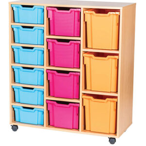 13 Mixed Tray Triple Bay Mobile or Static Classroom Storage Unit - 1189mm High