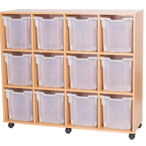 12 Jumbo Tray Quad Bay Mobile or Static Classroom Storage Unit - 1107mm High