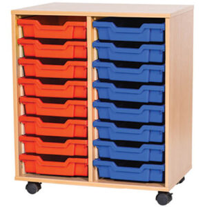 16 Tray Mobile or Static Double Bay Classroom Storage Unit - 779mm High