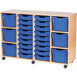 18 Shallow and 6 Extra Deep Mixed Tray Quad Bay Mobile or Static Classroom Storage Unit  - 861mm High