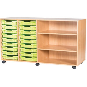 18 Tray Mobile or Static Quad Bay Classroom Storage Unit with End Shelves - 861mm High