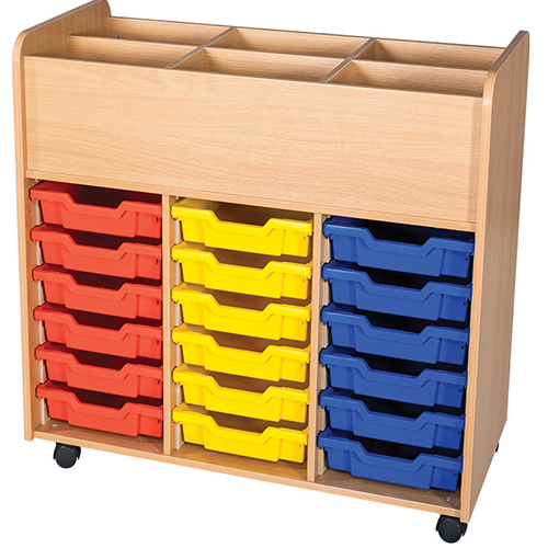18 Tray Triple Bay Mobile School Book Trolley - 900mm High