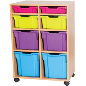 8 Mixed Tray Double Bay Mobile or Static Classroom Storage Unit  - 943mm High